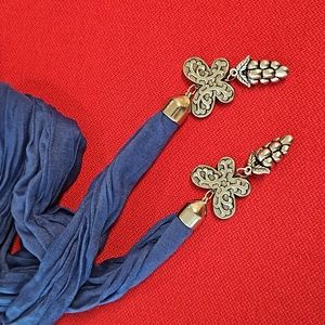 Blue scarf with silvertone butterfly and fruit charms accessory NWT